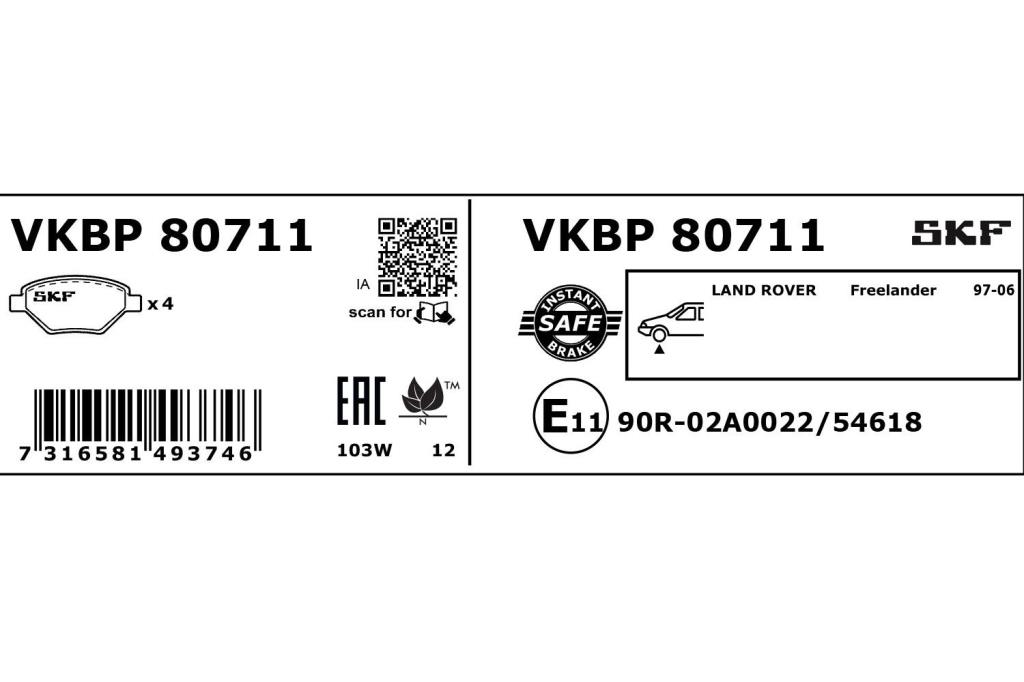 Jogo de 4 pastilhas de travão SKF ref. VKBP 80711